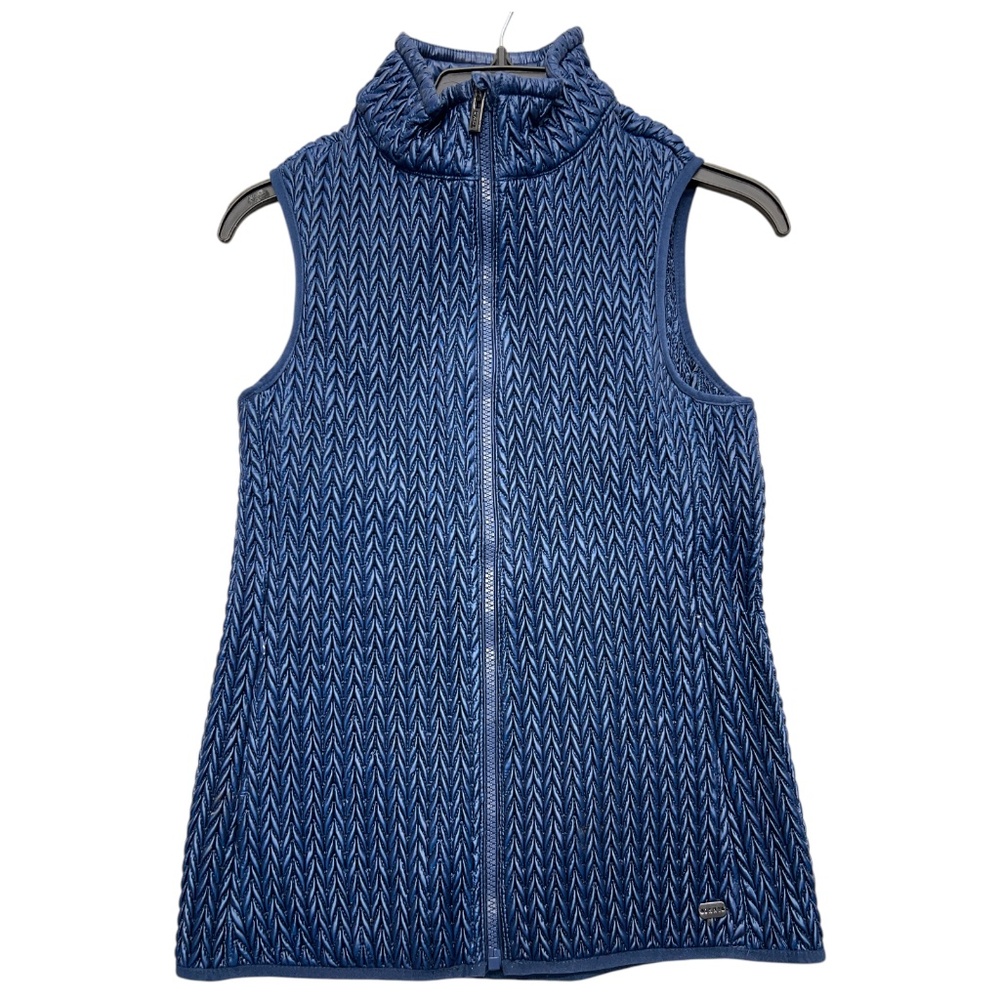DKNY Sport Vest Women S Blue Textured Stretch Zipper Pockets Hiking Outdoors
